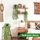 Set of 4 Artificial Hanging Trailing Plants, Fake Eucalyptus, String of Pearls, Boston Fern & Heart Leaf Pothos Vines, Low Maintenance Faux Potted Greenery for Indoor Balcony Wall Home Decor
