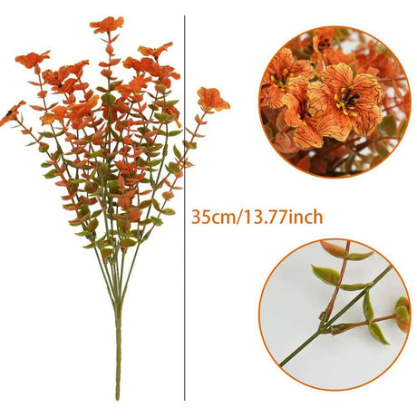 6PCS Realistic Artificial Autumn Floral Picks, Faux Orange Daisy & Eucalyptus Stems, Farmhouse Fall Harvest Table Centrepiece Decor