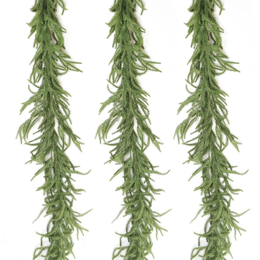 270cm Extra Long Lifelike Real Touch Norfolk Pine Swag Garland, Dense Full Soft Rubber Cypress Pine Vine, Large Neutral Green Christmas Mantel Greenery for Australian Farmhouse Holiday Styling