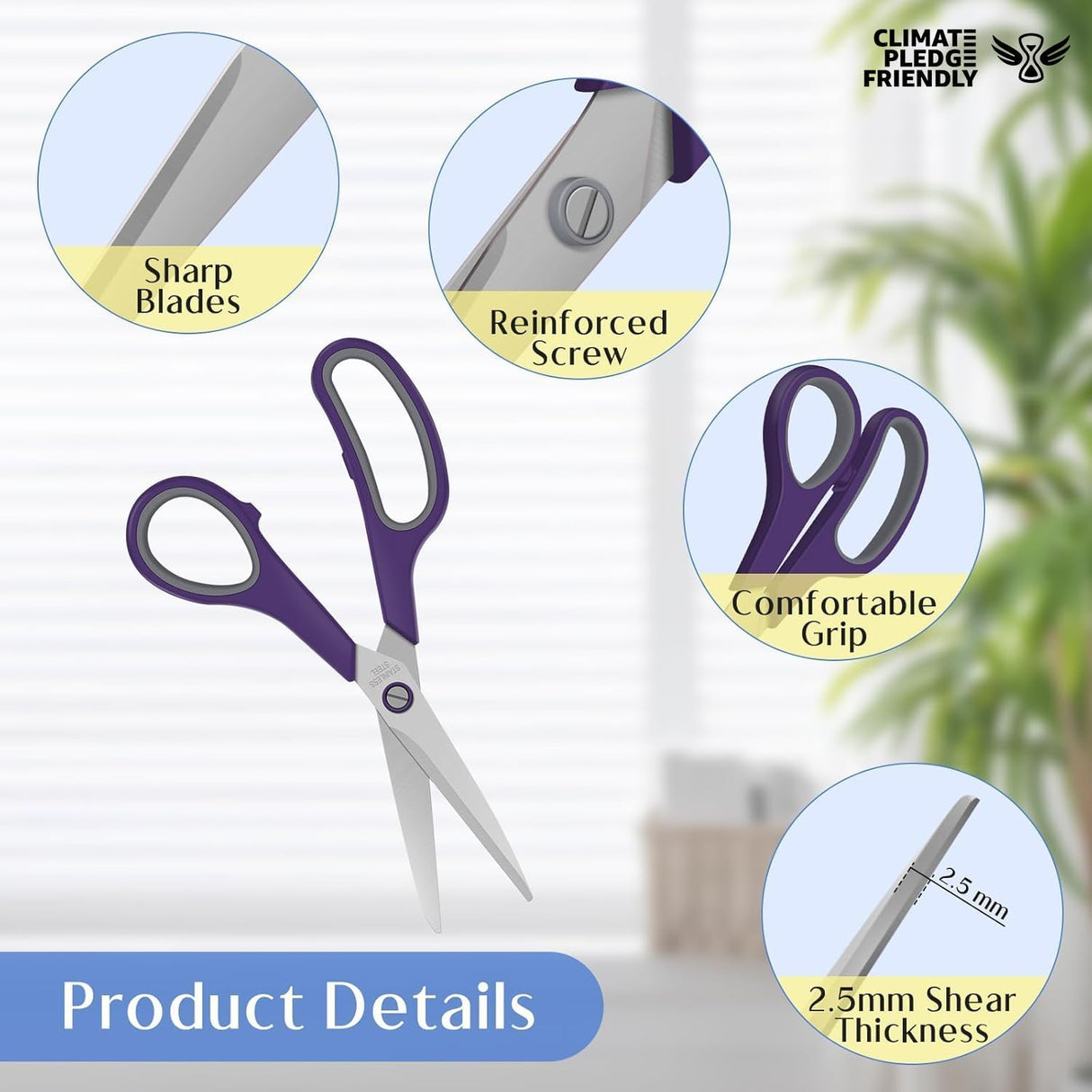 3 Pack Scissors Set, 8.3" Heavy Duty Scissors with 25 mm Thickness Sharp Blades & Ergonomic Soft-Grip Handles, All Purpose Scissors for Office, School, Kitchen, Crafts, Sewing, Right/Left Hand Use