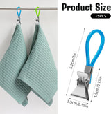 Xindojuz 15 PCS Kitchen Towel Clips, Metal Beach Chair Clips with Hanging Loop for Kitchen, Multi-Color Hanging Towels Clip Small Cloth Hook Clip Hangers for Home Bathroom Cupboards (5 Colors)