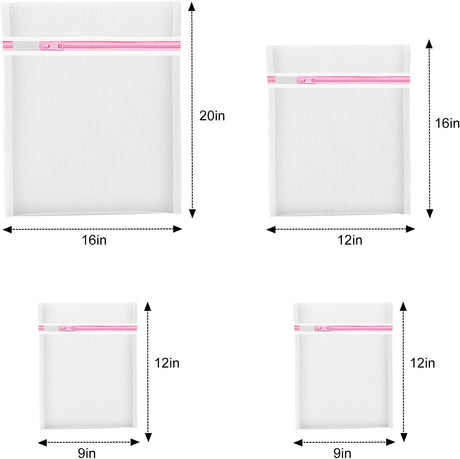 4Pcs Mesh Laundry Bags, Lingerie Bags for Washing Delicates,Mesh Wash Bags for Toy Storage & Cleaning, Travel Storage Organizer Bag, Dorm Room Essentials (1 Large, 1 Medium, 2 Small) (Fine Net)