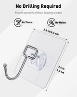 10 Pcs Large Adhesive Hooks for Hanging, 33 lbs (Max) Heavy Duty Wall Hooks, Clear Waterproof Picture Hangers, Self-Adhesive Sticky Hangers for Outdoor Bathroom Kitchen and Office