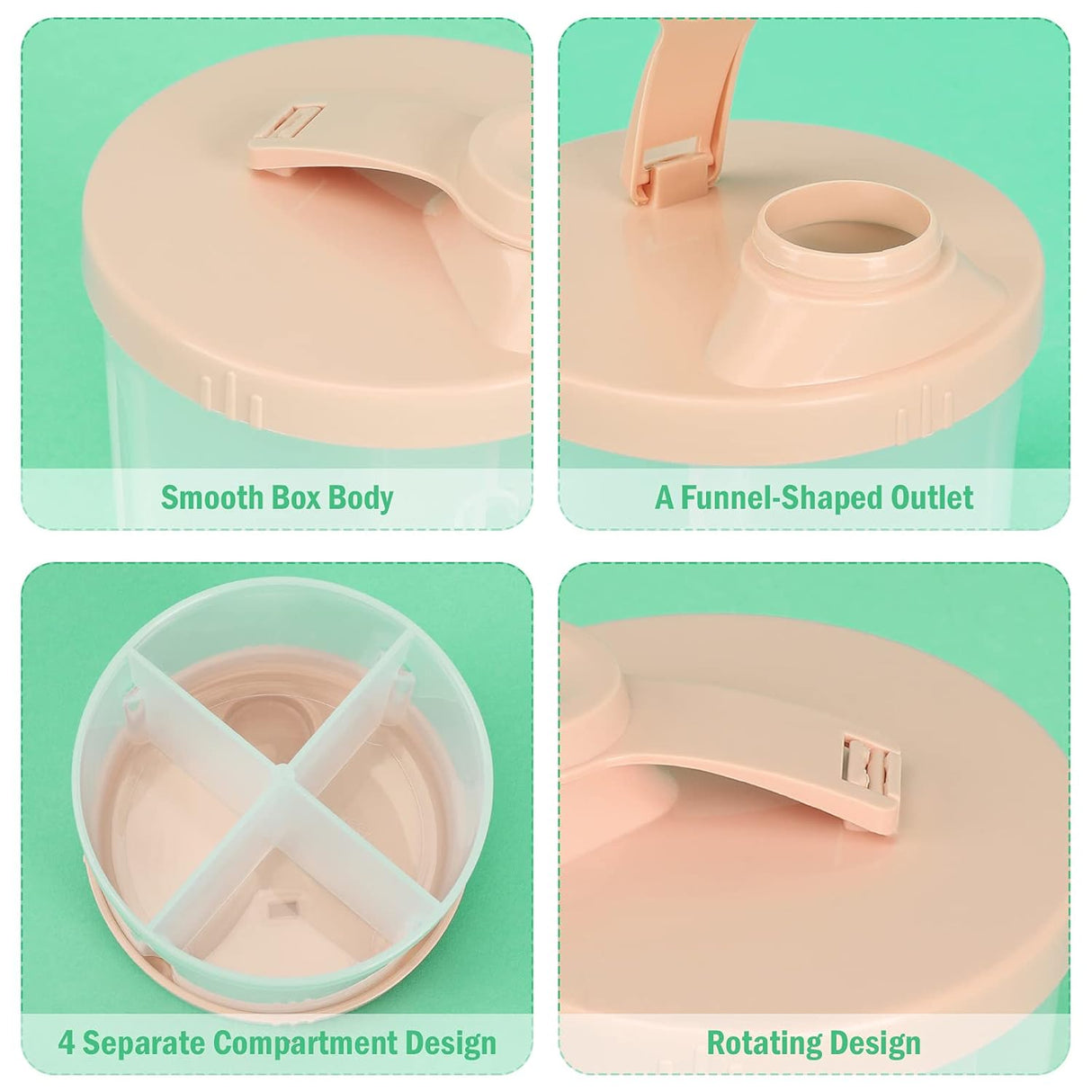 Baby Formula Dispenser On The Go, Non-Spill Rotating Four-Compartment Formula Container to Go, Milk Powder Kids Snack Container for Infant Toddler Travel Outdoor, Pink