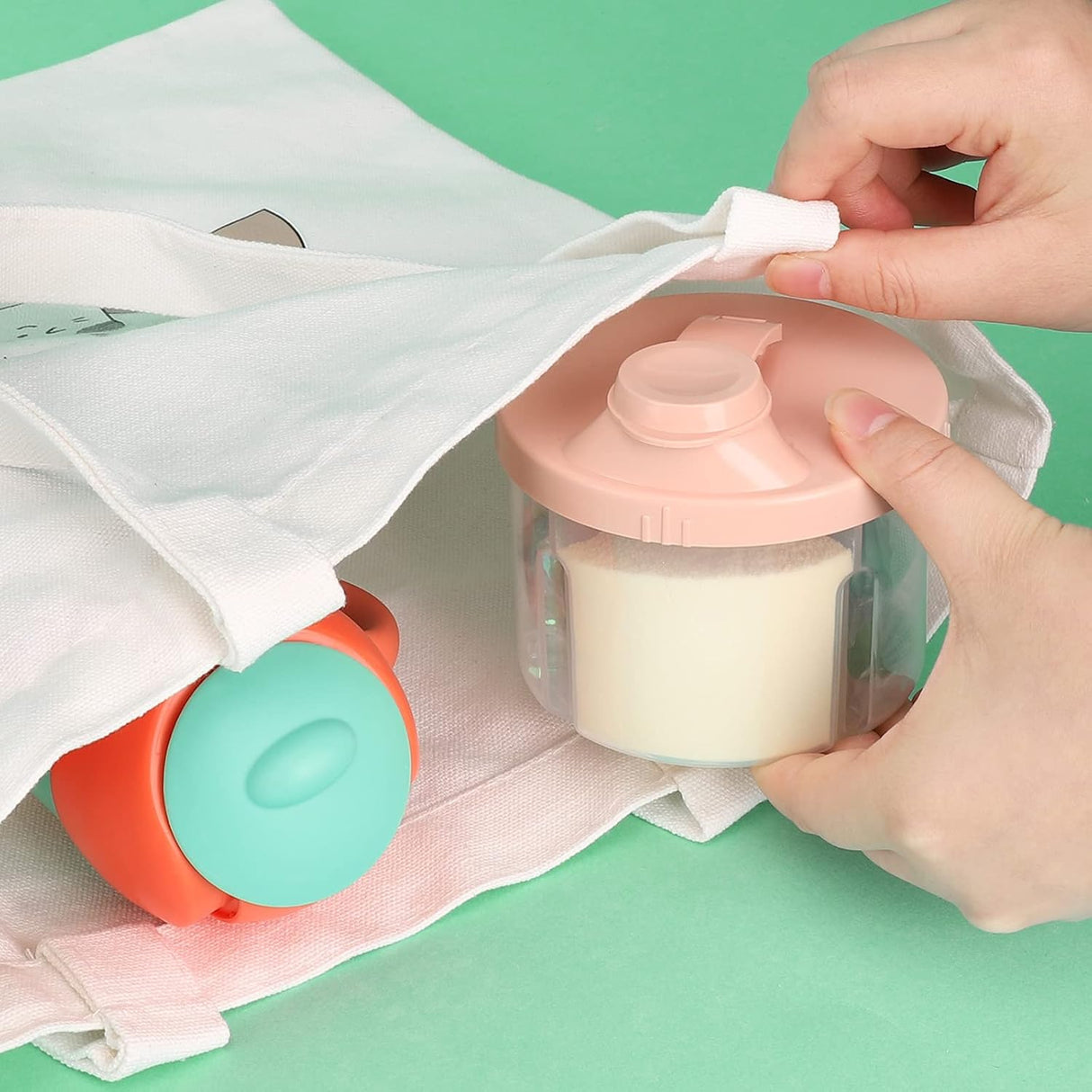 Baby Formula Dispenser On The Go, Non-Spill Rotating Four-Compartment Formula Container to Go, Milk Powder Kids Snack Container for Infant Toddler Travel Outdoor, Pink