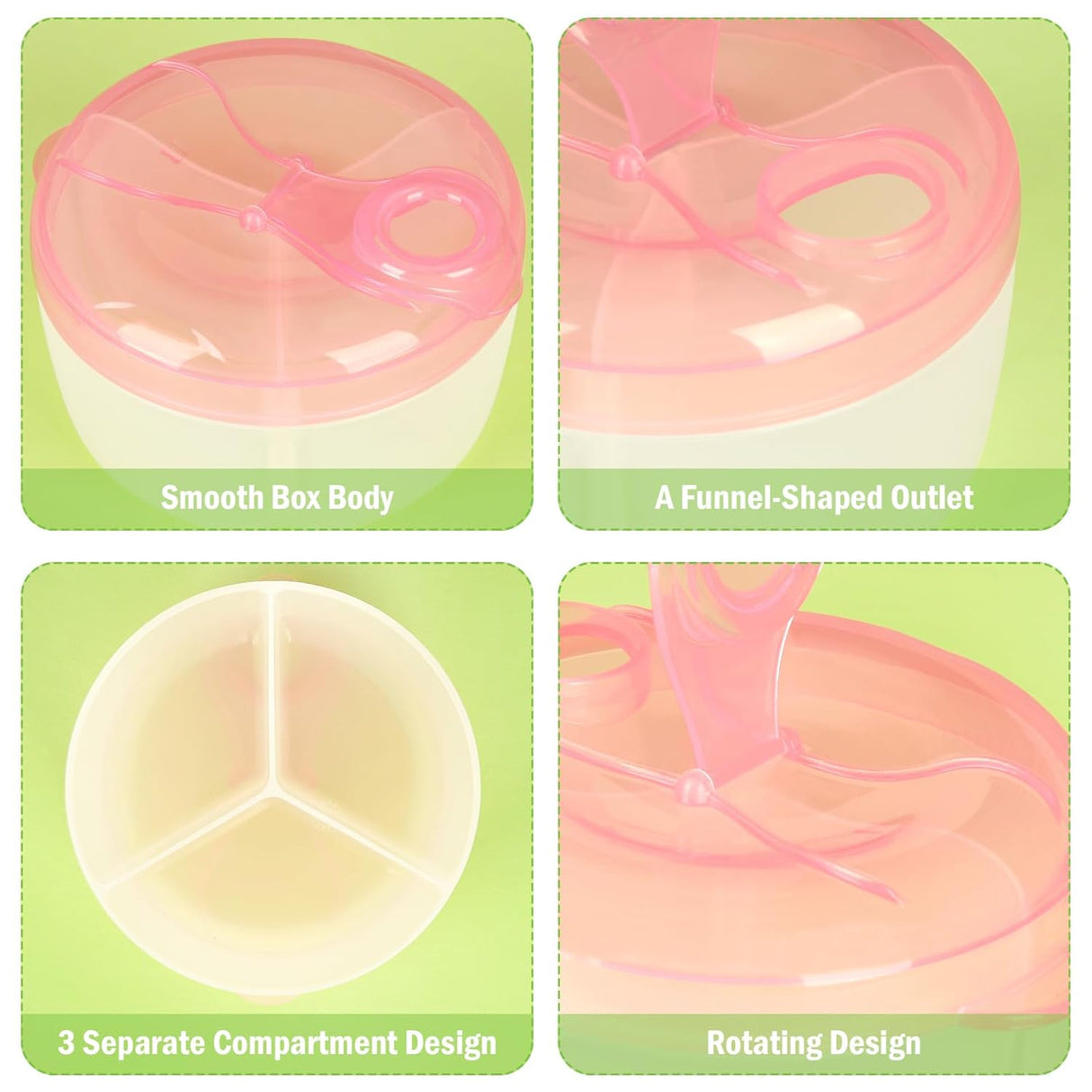 Baby Formula Dispenser On The Go, Formula Container to Go, Non-Spill Rotating Three-Compartment Formula Dispenser and Snack Storage Container for Infant Toddler Traveling