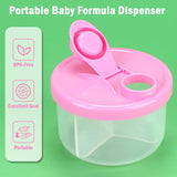 Baby Formula Dispenser On The Go, Non-Spill Rotating Three-Compartment Formula Container to Go, Milk Powder Kids Snack Container for Infant Toddler Travel, Pink