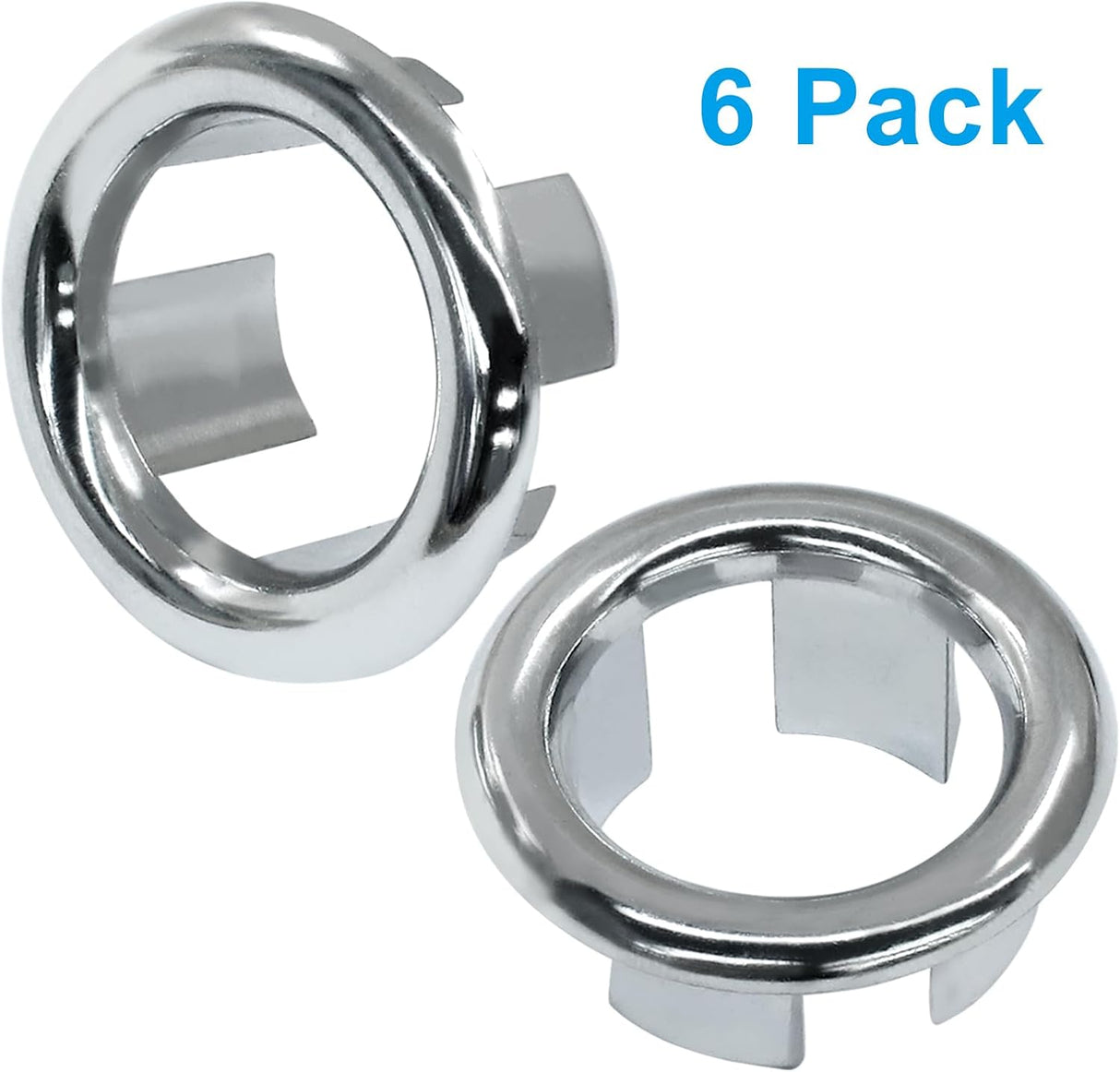 6 Pack Sink Overflow Ring Round Basin Trim Drain Cap Cover Sink Basin Trim Overflow Cover Hole Insert in Cap for Kitchen Bathroom, Chrome