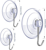 Suction Cup Hooks,6 PCS Clear Suction Cup for Glass Window Decor Shower Bathroom Glass Window Shower Kitchen, Reusable PVC Cups with Removable Stainless Hooks, Assorted (6)