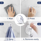 Suction Cup Hooks,6 PCS Clear Suction Cup for Glass Window Decor Shower Bathroom Glass Window Shower Kitchen, Reusable PVC Cups with Removable Stainless Hooks, Assorted (6)