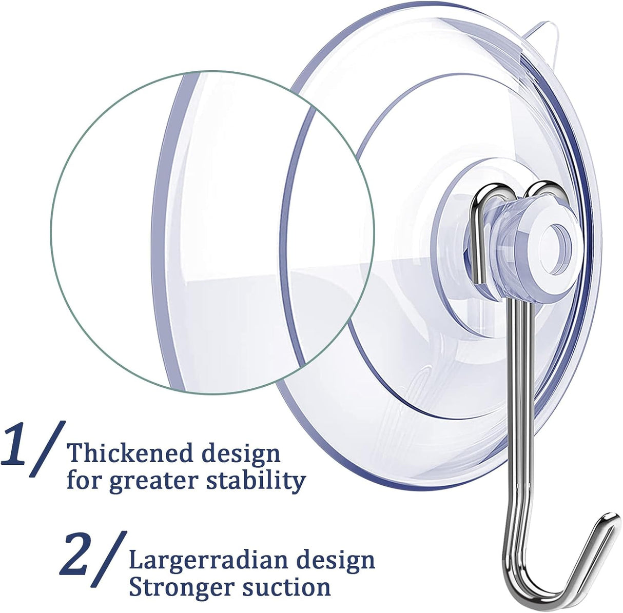 Suction Cup Hooks,6 PCS Clear Suction Cup for Glass Window Decor Shower Bathroom Glass Window Shower Kitchen, Reusable PVC Cups with Removable Stainless Hooks, Assorted (6)