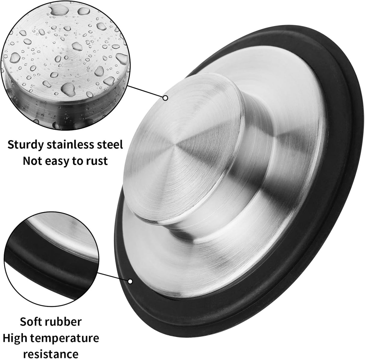 Kitchen Sink Drain Stopper Cover, 2PCS Stainless Steel Garbage Disposal Stopper 3.34 Inch Drain Plug, Fits Standard Kitchen Sink Size of 3-1/2 Inch