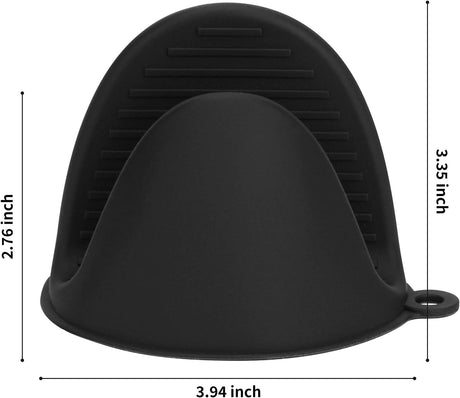 Silicone Oven Mitts Pot Holders Sets for Kitchen Heat Resistant Small Kitchen Mittens Rubber Air Fryer Mitts Mini Pot Pinch Grip for Cooking and Baking 1 Pair (Black)