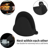 Silicone Oven Mitts Pot Holders Sets for Kitchen Heat Resistant Small Kitchen Mittens Rubber Air Fryer Mitts Mini Pot Pinch Grip for Cooking and Baking 1 Pair (Black)