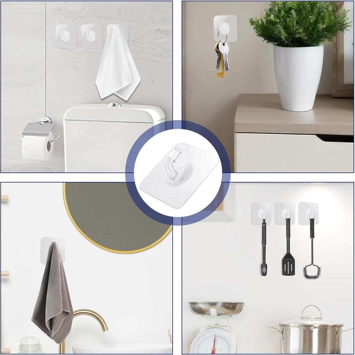 12 Pack Plastic Hooks Adhesive, Small Clear Adhesive Hooks for Hanging Wall Hooks Waterproof Heavy Duty Sticky Ceiling Door Window Pothook Home Kitchen Bathroom Office for Hanging Towel Picture Coats