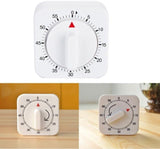 White Timer Clock Square 60-Minute Mechanical Kitchen Timer Wind up Visual Cooking Clock with Loud Alarm No Batteries Required Ideal for Cooking Baking and Kitchen