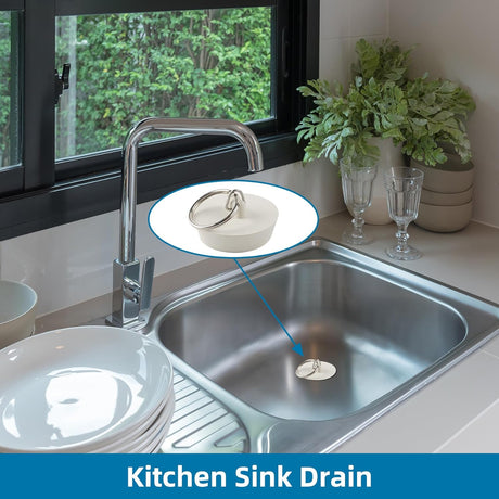 6 Pieces Drain Stopper, Rubber Kitchen Sink Drain, Sink Stopper Drain Plug with Pull Ring for Kitchen, Bathtub, Bathroom and Laundry Sink in 6 Different Sizes, White
