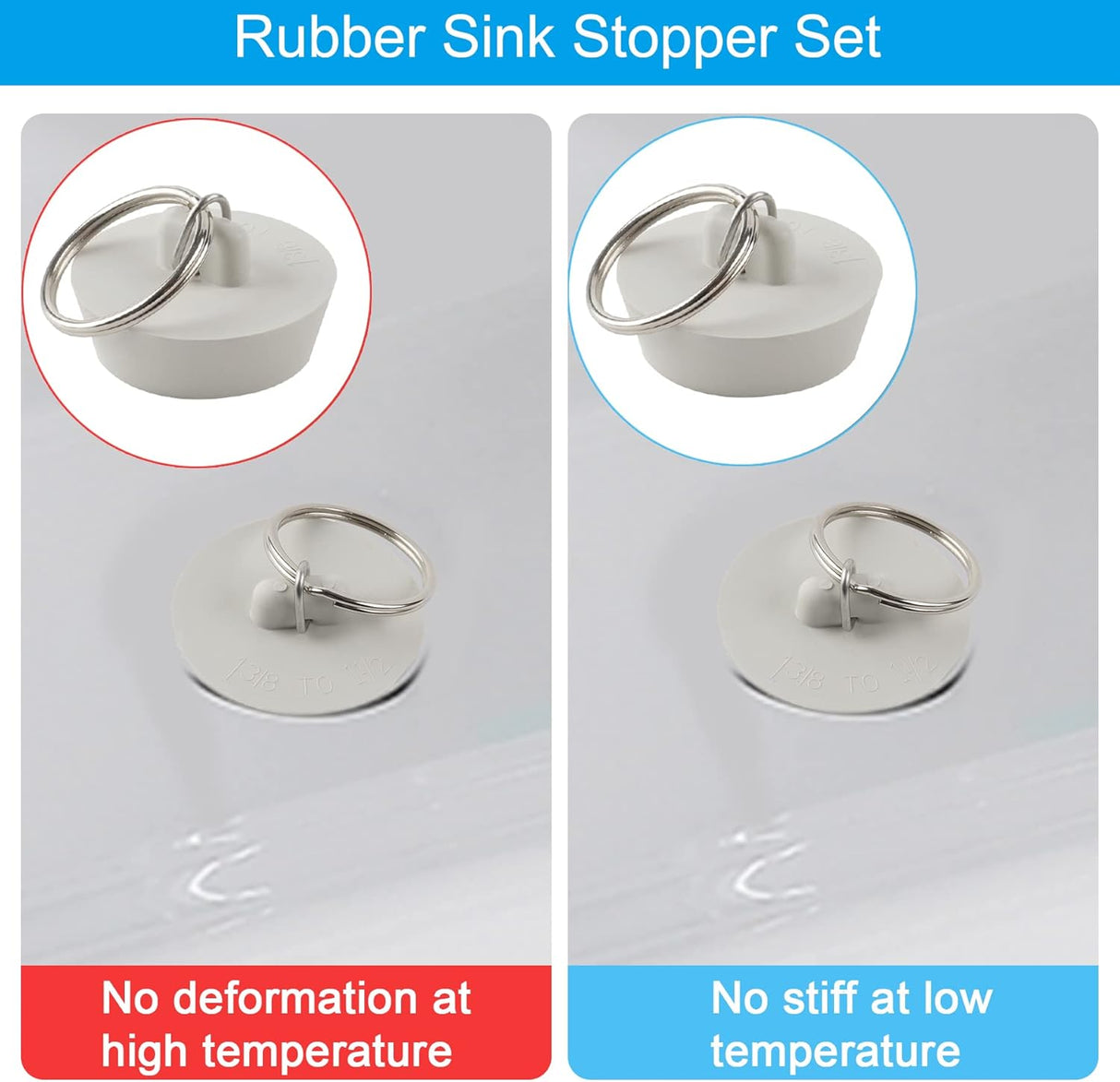 6 Pieces Drain Stopper, Rubber Kitchen Sink Drain, Sink Stopper Drain Plug with Pull Ring for Kitchen, Bathtub, Bathroom and Laundry Sink in 6 Different Sizes, White