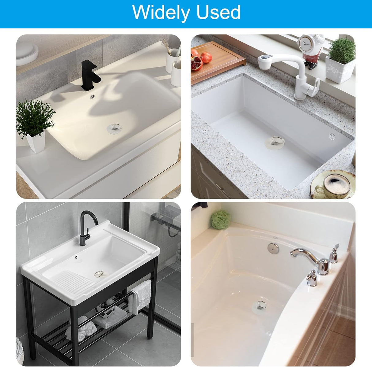 6 Pieces Drain Stopper, Rubber Kitchen Sink Drain, Sink Stopper Drain Plug with Pull Ring for Kitchen, Bathtub, Bathroom and Laundry Sink in 6 Different Sizes, White