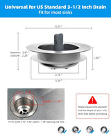Upgraded 3 in 1 Kitchen Sink Drain Strainer and Stopper Combo, Stainless Steel Metal Pop Up Sink Stopper, Anti-Clogging Basket with Foldable Handle for US Standard 3-1/2 Inch Drain