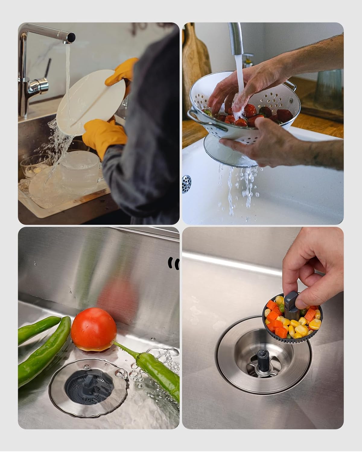 Upgraded 3 in 1 Kitchen Sink Drain Strainer and Stopper Combo, Stainless Steel Metal Pop Up Sink Stopper, Anti-Clogging Basket with Foldable Handle for US Standard 3-1/2 Inch Drain