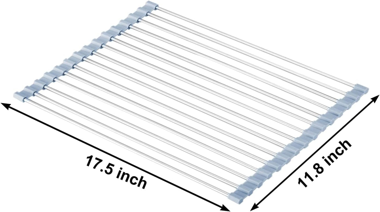 Over The Sink Dish Drying Rack, Roll Up Dish Drying Rack Kitchen Dish Rack Stainless Steel Sink Drying Rack, Foldable Dish Drainer, 17.5''x11.8''