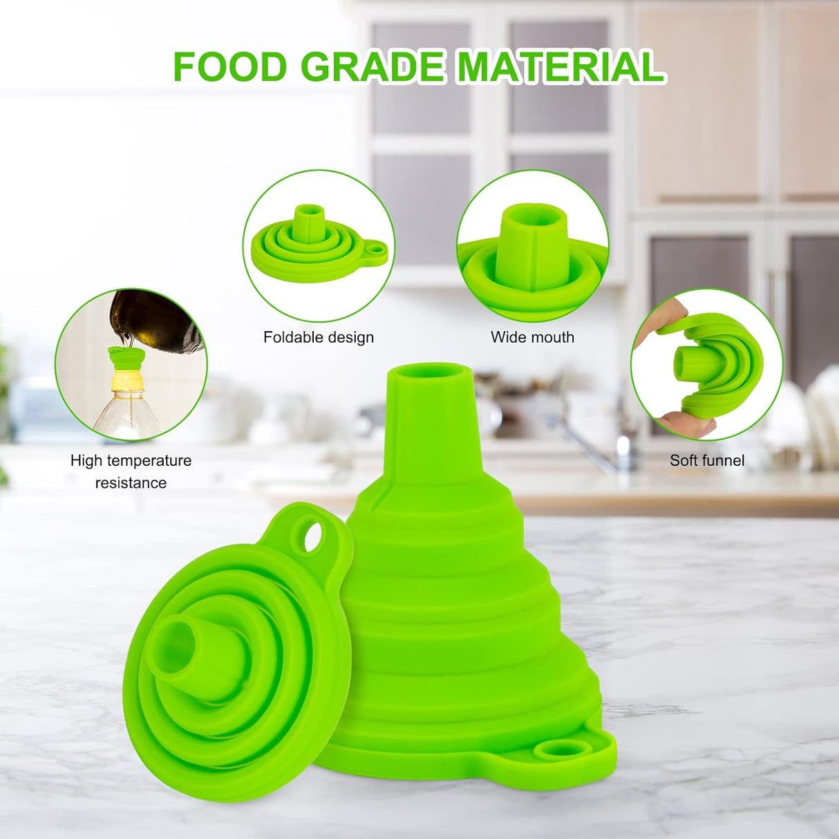 Kitchen Funnel Set 7 Pack, Collapsible Silicone Funnel for Filling Bottles, Beverage, Lab, Oil, Paint - Kitchen Gadgets Accessories Multicolor
