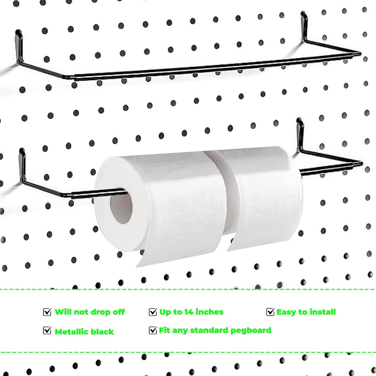 2 Pack Pegboard Towel Holder Pegboard Hooks for Paper Towels, Kitchen Towels, Stickers, Tapes Great Peg Board Organizer Accessories for Workshop, Garage, Kitchen