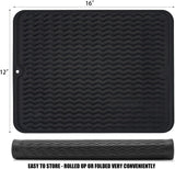 Silice Dish Drying Mat, N-Slip Easy Clean Sink Mat Large Heat-resistant Dish Drainer Mat for Kitchen Counter, Sink, Refrigerator or Drawer liner (16" x 12", BLACK)