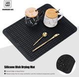 Silice Dish Drying Mat, N-Slip Easy Clean Sink Mat Large Heat-resistant Dish Drainer Mat for Kitchen Counter, Sink, Refrigerator or Drawer liner (16" x 12", BLACK)