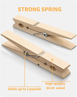 Large Clothes Pins Wooden Clothespins, 4 Inch 48 Pack Heavy Duty Outdoor Pegs, Clothing Hanging Laundry Close Pin Chip Clips Cheer Pins for Bags Photo Picture Artwork Crafts Display