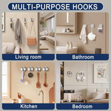 Silver Sucti Cup Hooks for Shower Waterproof - No Drill Stainless Steel Towel Hooks for Bathroom Wall, Kitchen, Glass, Mirror, Tile - Ideal for Hanging Towels, Robes, and Loofahs(4 pcs)