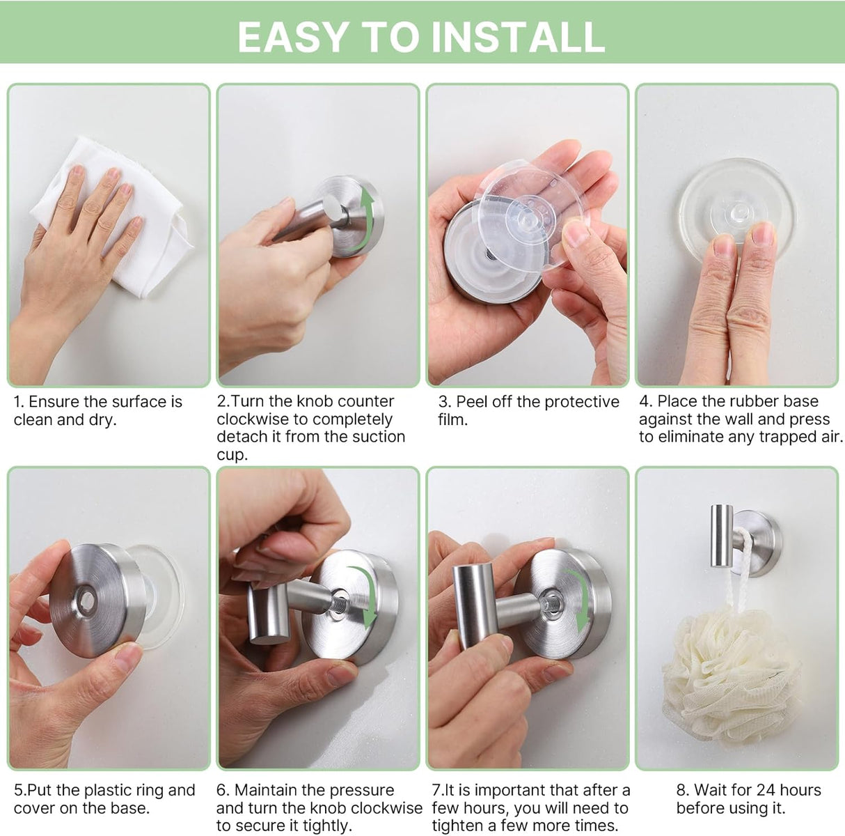 2 Pack Heavy Duty Sucti Cup Hooks - No Drill Shower Hooks for Bathroom, Kitchen & Glass Doors, Wall-Mounted Towel Holder, Hanging Hanger for Robes, Strg Hold  Tile, Window, Mirrors - Silver