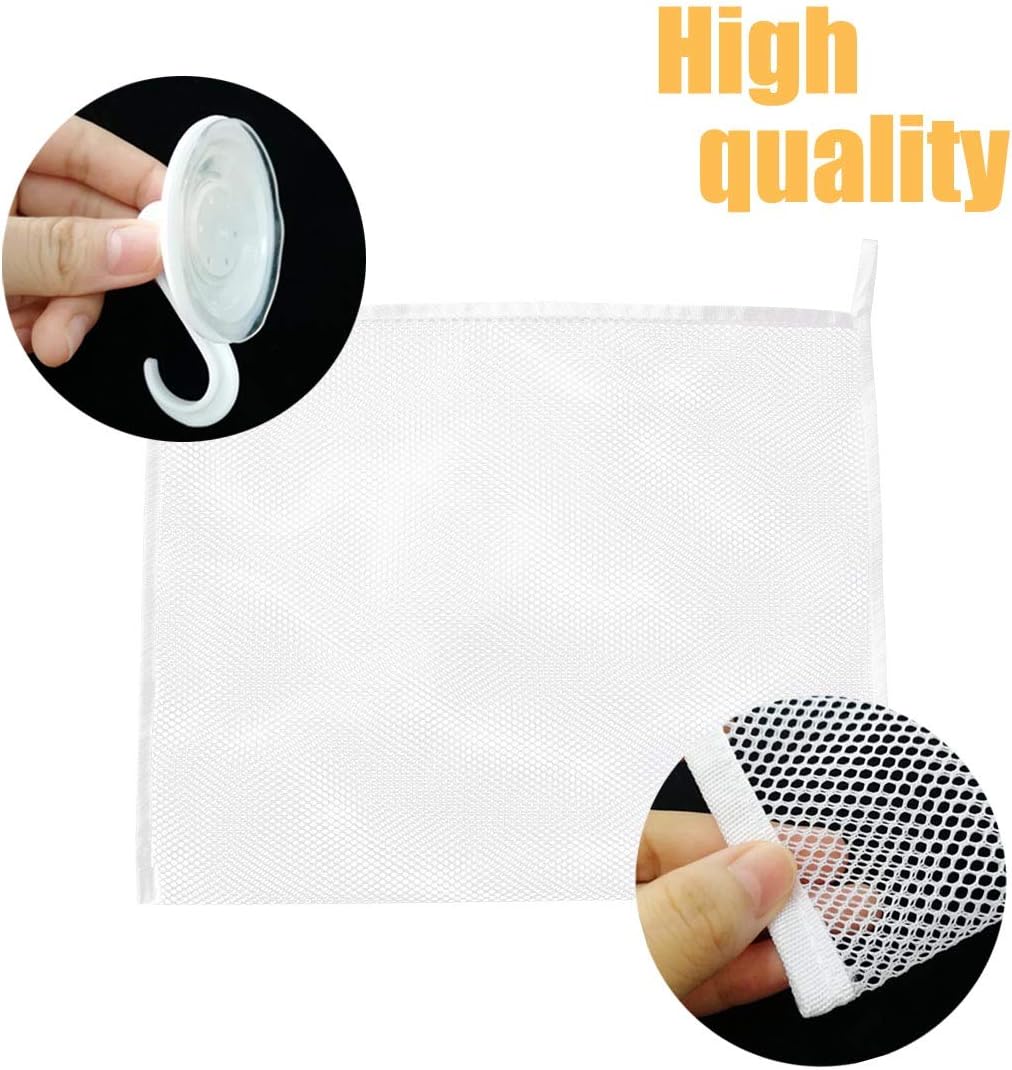 Petluno Bath Toy Organizer Mesh Storage Baby Shower Toys Bathtub Net Bag Kids Quick Dry Holder 2 X Bathroom & 6 Strong Suction Hooks (White)