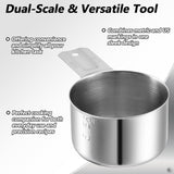 Xindojuz 1 Cup Single Stainless Steel Measuring Cup, Etched Inner Scale Metal Measure Scoop for Cooking Baking, Laundry Detergent, Wet and Dry Ingredients, Dishwasher Safe (240 ml, 8 oz)