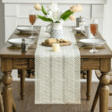 Beige Farmhouse Woven Rustic Hollow Table Runner, Seasonal Holiday Hollow Kitchen Dining Table Decoration for Home Party Decor 12x72 Inch