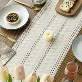 Beige Farmhouse Woven Rustic Hollow Table Runner, Seasonal Holiday Hollow Kitchen Dining Table Decoration for Home Party Decor 12x72 Inch