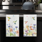 Anemone Flower Hummingbird Kitchen Towels Dish Towels, 18x26 Inch Seasonal Spring Summer Wild Floral Holiday Decoration Hand Towels Set of 2
