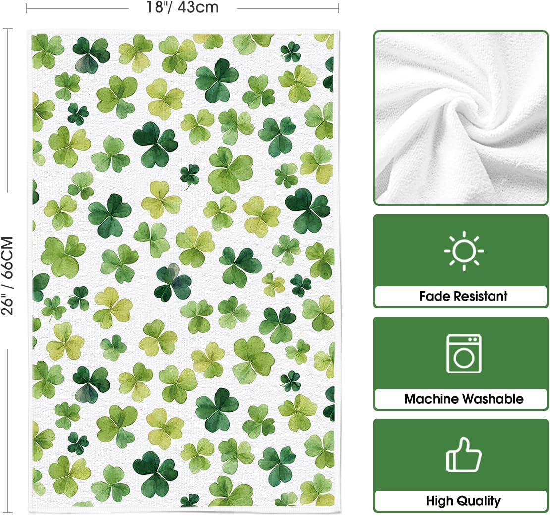 Beige Shamrocks St. Patrick's Day Kitchen Towels Dish Towels, 18x26 Inch Seasonal Spring Decoration Hand Towels Set of 2