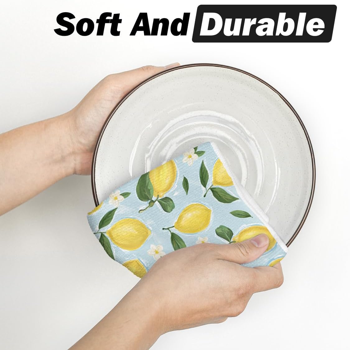 Lemon Flower Summer Kitchen Towels Dish Towels, 18x26 Inch Seasonal Summer Decoration Hand Towels Set of 2