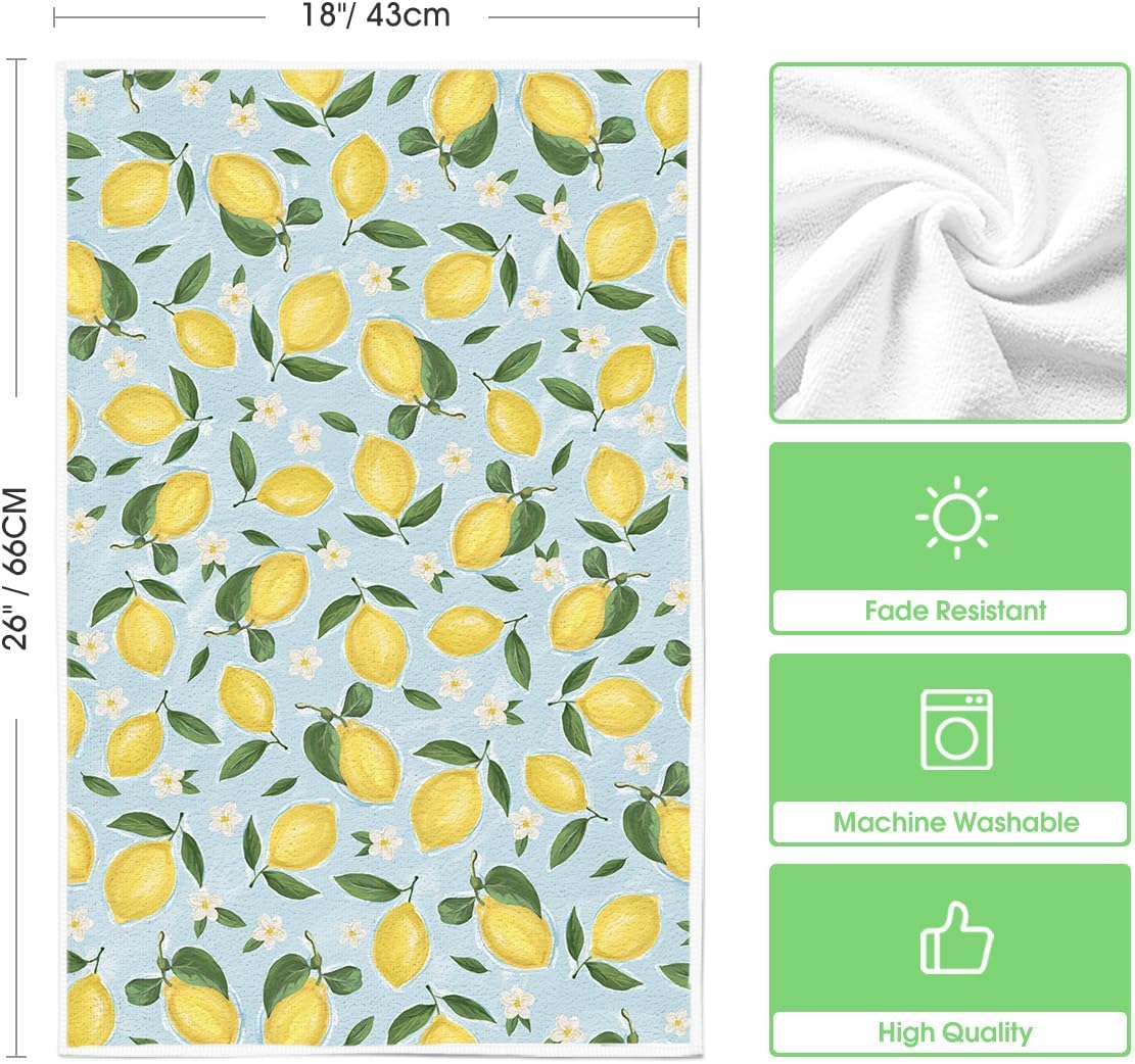 Lemon Flower Summer Kitchen Towels Dish Towels, 18x26 Inch Seasonal Summer Decoration Hand Towels Set of 2