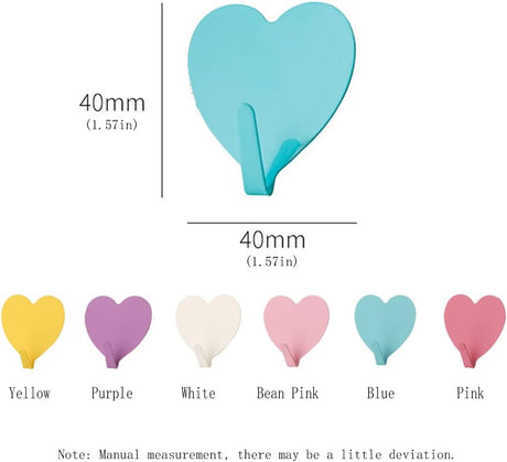 12 Pack Heart Shaped Decorative Wall Hooks, Stainless Steel Strong Adhesive Wall Hook for Home Kitchen Bathroom (Multicolor)