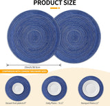 Round Braided Placemats 15inch, Placemats Set of 4 Non-Slip, Round Placemats Heat Resistant, Woven Placemats for Kitchen Dining Tables-Dark Blue Color