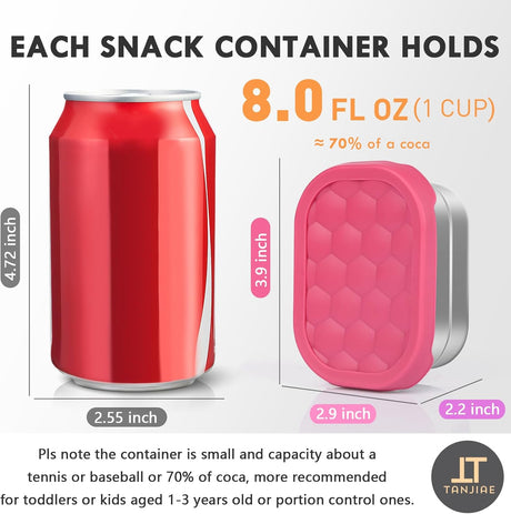 Small (1 CUP) Stainless Steel Snack Containers for Kids | Easy Open Leak Proof Food Containers with Silicone Lids - Perfect l Toddler Lunch Box for Daycare and School (8oz)