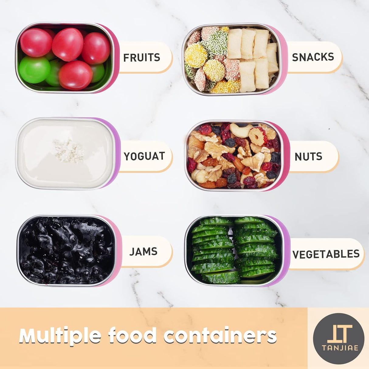 Small (1 CUP) Stainless Steel Snack Containers for Kids | Easy Open Leak Proof Food Containers with Silicone Lids - Perfect l Toddler Lunch Box for Daycare and School (8oz)