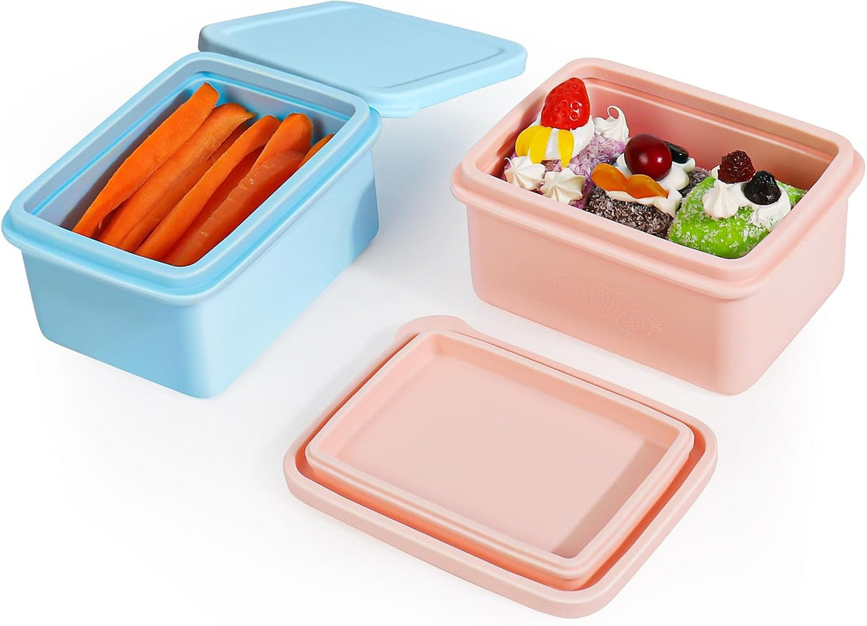 Silicone Snack Containers for Kids, Leak Proof Microwavable Small Lunch Box Containers with Lids for Toddlers, 1 Cup BPA Free Freezer Molds for Soups/Baby Food Storage (13.5oz*2)