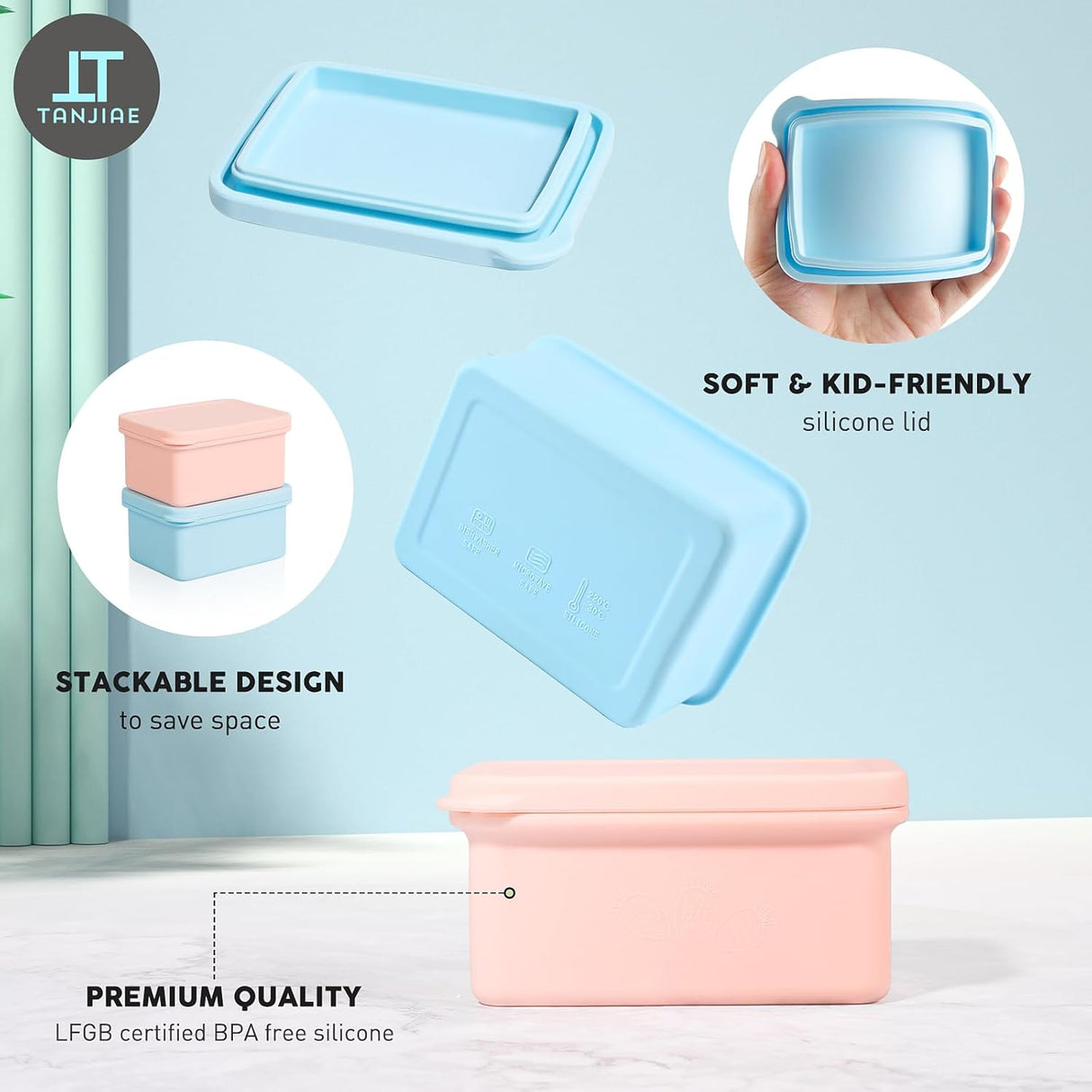 Silicone Snack Containers for Kids, Leak Proof Microwavable Small Lunch Box Containers with Lids for Toddlers, 1 Cup BPA Free Freezer Molds for Soups/Baby Food Storage (13.5oz*2)