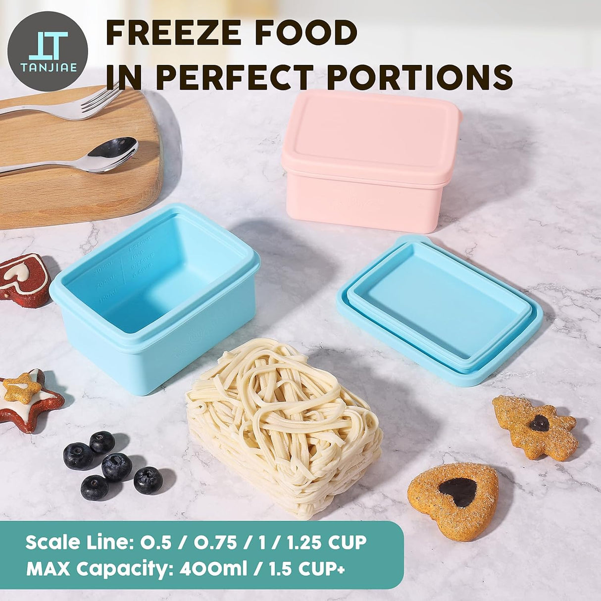 Silicone Snack Containers for Kids, Leak Proof Microwavable Small Lunch Box Containers with Lids for Toddlers, 1 Cup BPA Free Freezer Molds for Soups/Baby Food Storage (13.5oz*2)