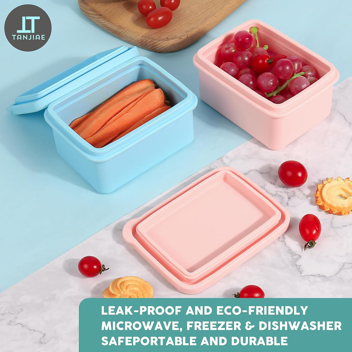 Silicone Snack Containers for Kids, Leak Proof Microwavable Small Lunch Box Containers with Lids for Toddlers, 1 Cup BPA Free Freezer Molds for Soups/Baby Food Storage (13.5oz*2)