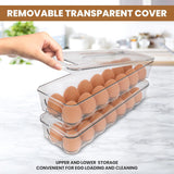 Pack of 2 - Egg Basket for fridge - Egg Holder for Fridge - 14 Egg Container With Lid & Handle, Egg Container For Refrigerator, Stackable Plastic Egg Tray with Lids (Clear)